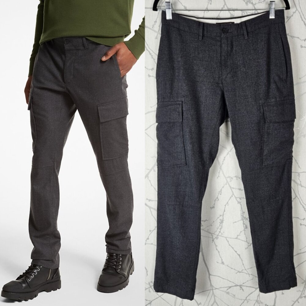 Michael Kors Gray Wool Stretch Flannel Skinny Cargo Pants